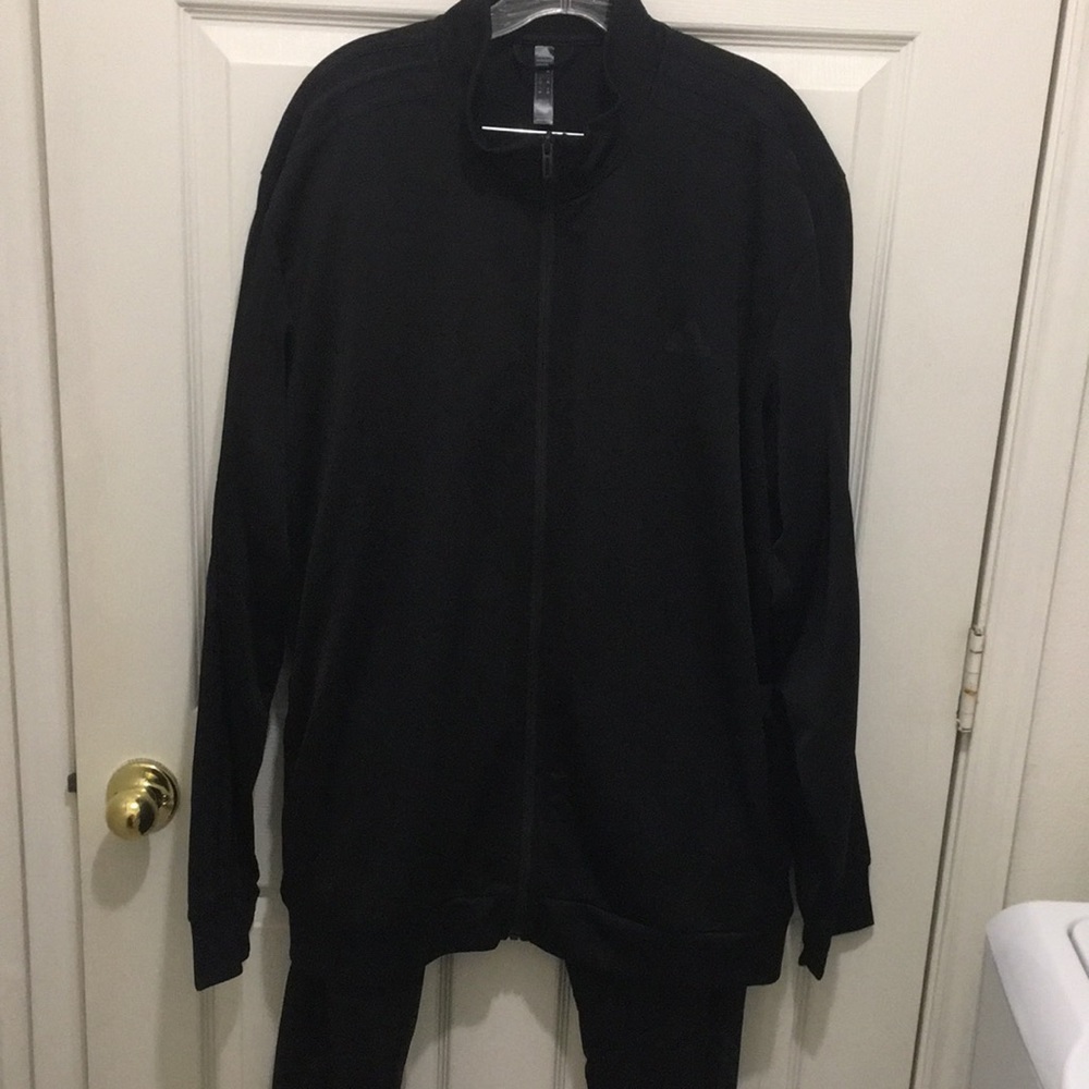 Adidas Black on Black Tracksuit sweatsuit warmup jump jogging leisure suit EUC